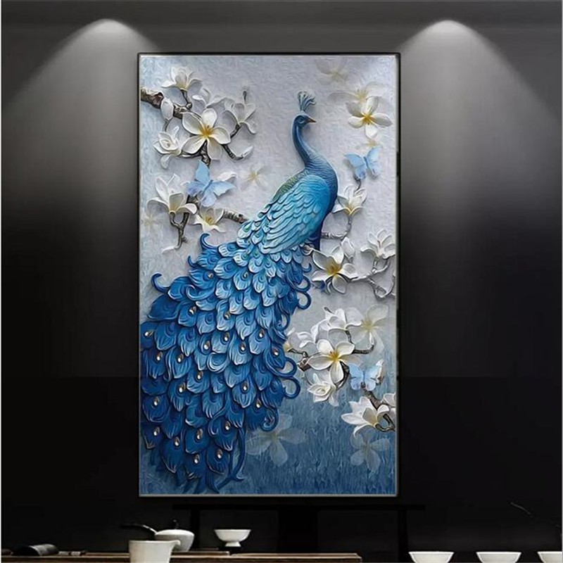 beibehang Custom wallpaper 3d photo mural modern fresh embossed oil painting peacock porch TV