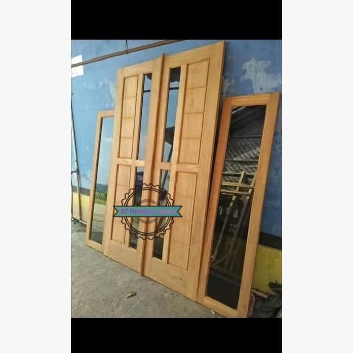 1 set 2 Pintu rumah minimalis + Kusen kayu jati mentahan + Jendela Murah