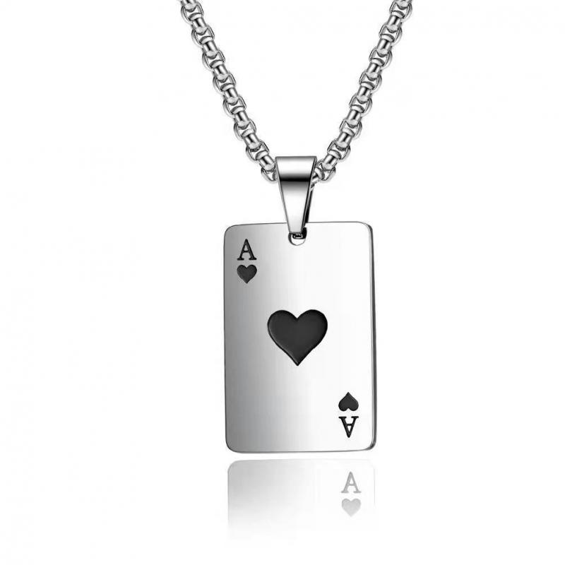 Kalung Liontin Kartu Poker Ace of Hearts Bahan Stainless Steel Untuk Pria Dan Wanita