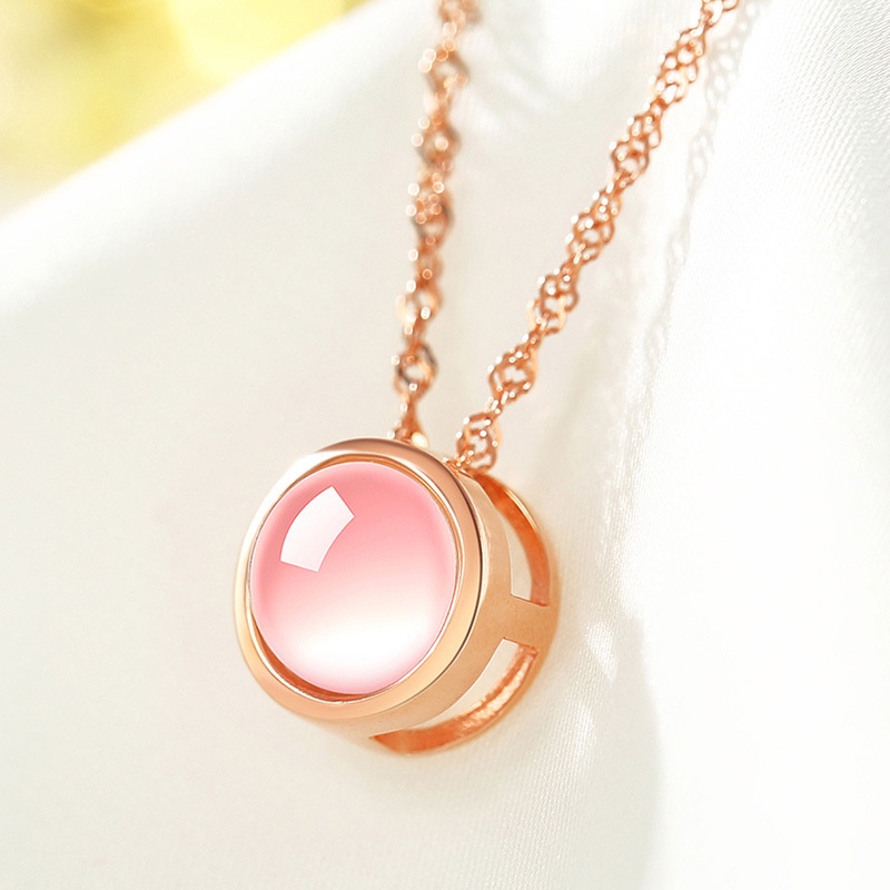 [Ready Stock]Fashion Rose Gold Plated Pink Crystal round Pendant Necklace