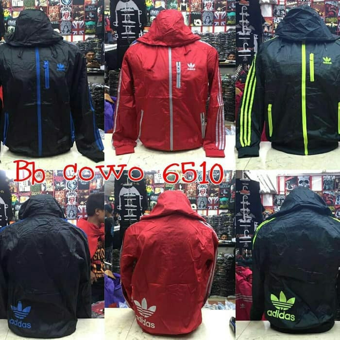 JAKET PARASUT ADIDAS ANTI AIR 2in1 / JAKET MOTOR *GRADE ORI* - Hitam, M