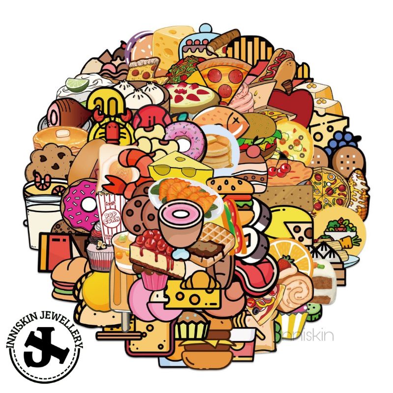 (5 Pcs) Stiker Fast Food / Stiker Burger / Stiker Makanan / Stiker Tempel / Stiker