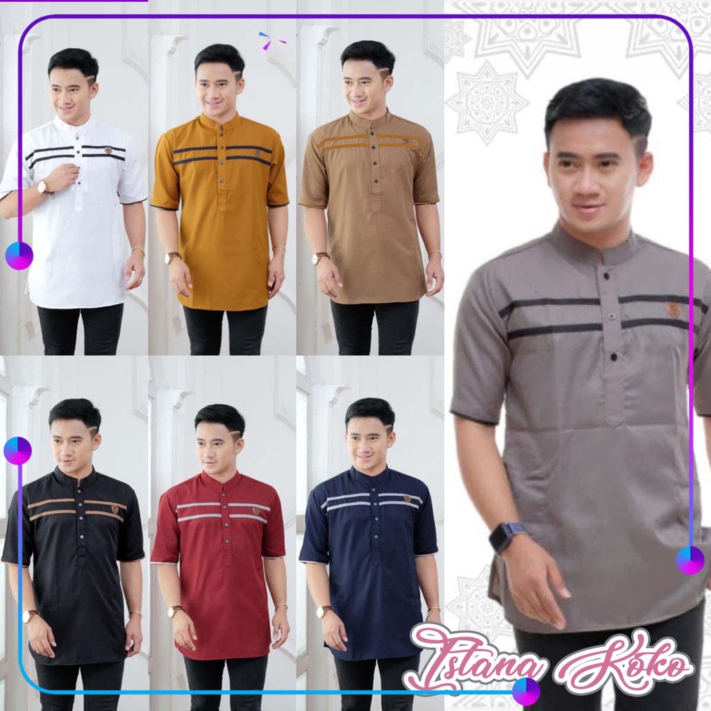 Koko Pendek Toyobo Polos Kerah Variasi Dada Garis - Kurta Pendek