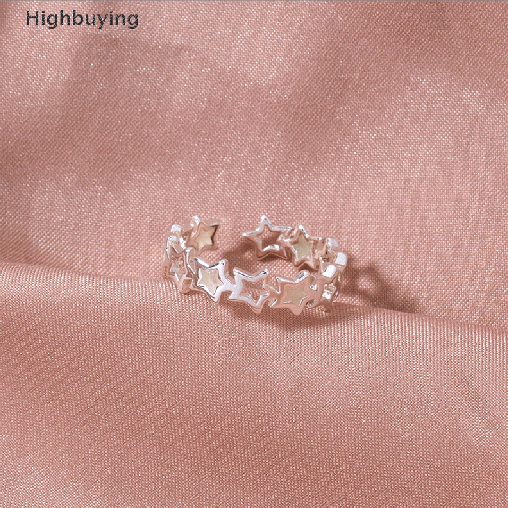 Hbid Cincin Adjustable Desain Bintang Hollow Luminous Glow In The Dark Warna Silver Untuk Wanita