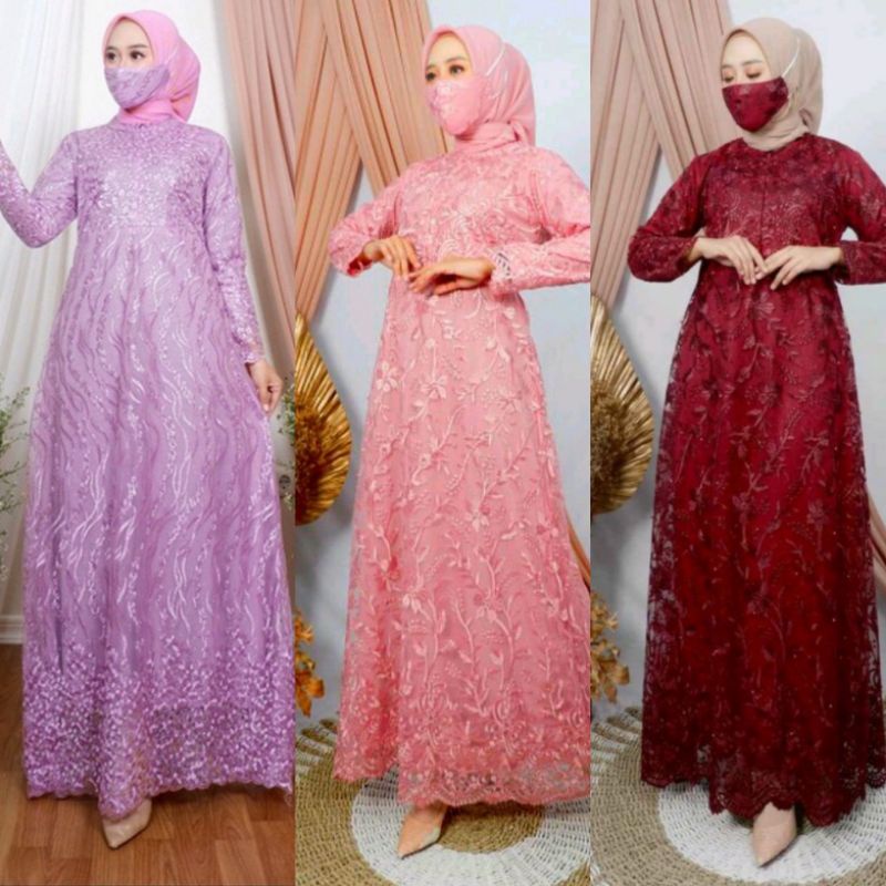 TERBARU MAXI AFIZAH TILE MUTIARA PREMIUM/FREE MASKER DRESS PARTY/ GAMIS BUSUI BROKAT MUTIARA/GOOD QUALITY