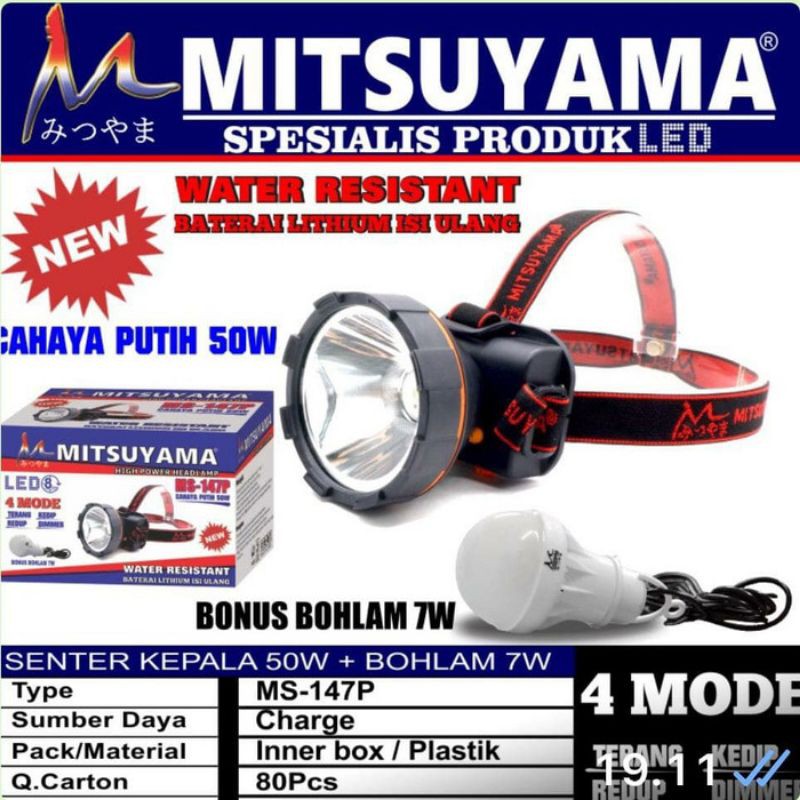 Senter kepala cas Mitsuyama Ms-147p putih 50watt
