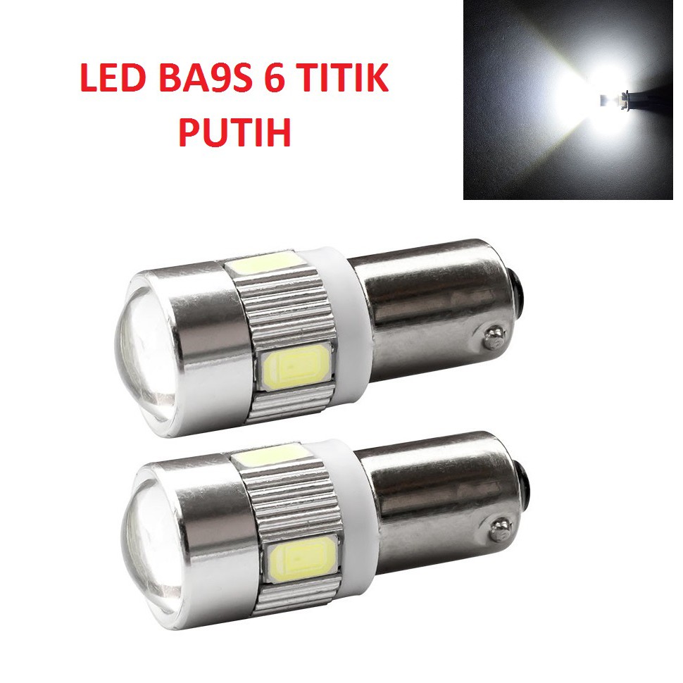 Lampu BA9S LED 6 Titik Lensa Projector Putih