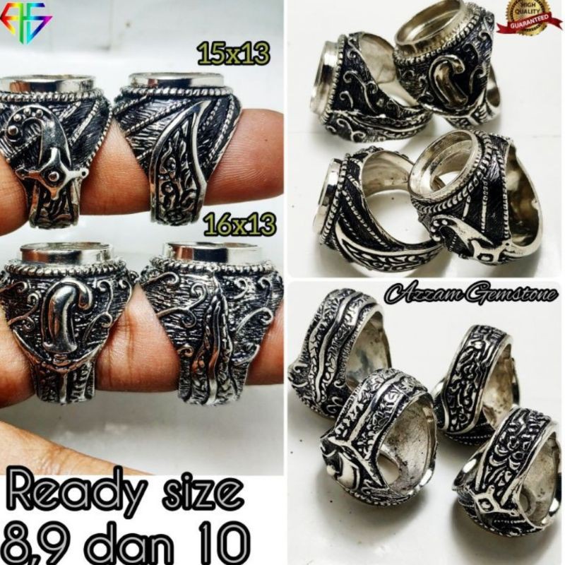Cincin Ring Ikat Emban Alpaka Bakar Motif Pusaka 3D Warna Stainless no Titanium