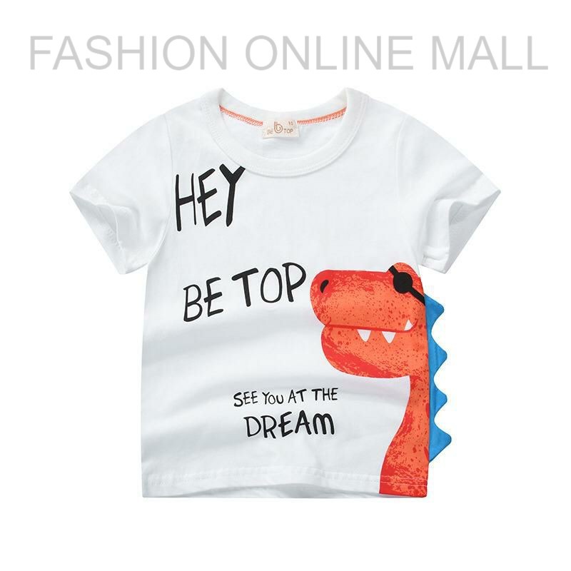 Baju Karakter 3D Anak Laki-Laki Import Dino Putih Merah / Baju Import Anak / Baju 3D Anak / Baju Din