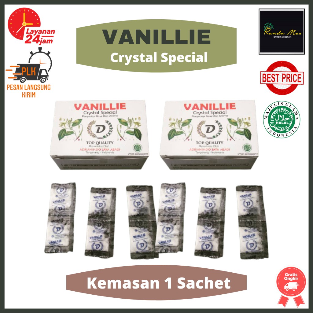 Vanili Crystal Special D Perisa Vanili Powder Penyedap Rasa Dan Aroma Kering Bubuk Sachet Eceran