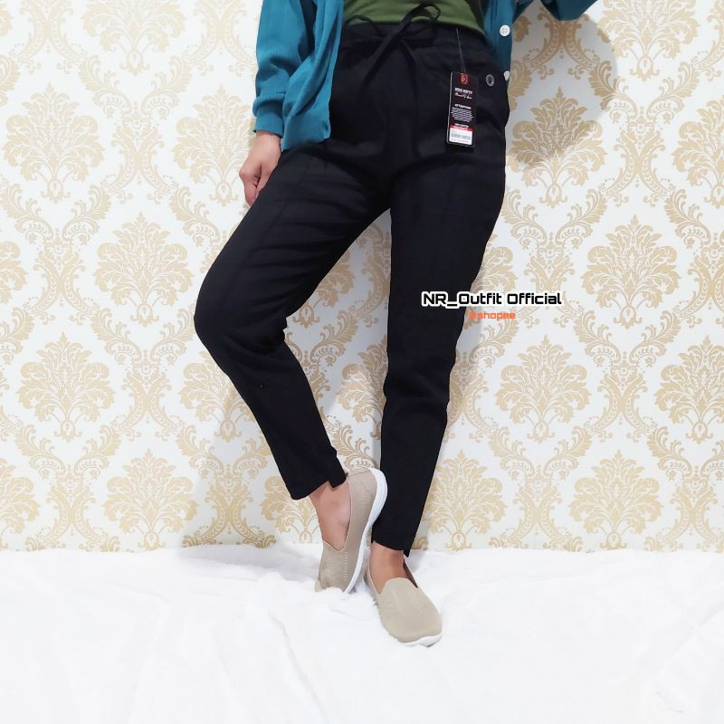 Baggy Pants Wanita Melar Katun Twill Street Grade A Baggypant Pinggang Belakang Karet