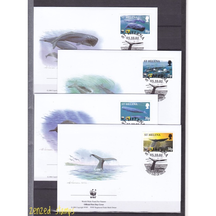 

F013 Perangko FDC St. Helena 2002 Fauna WWF - Sperm Whales Set 4 Pcs