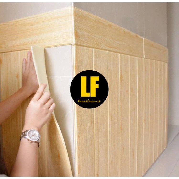AA Wallpaper Dinding Bata 3D Foam 70cm x 77cm Premium Wallpaper Tebal 3MM-Kayu Cream 70 x 70cm