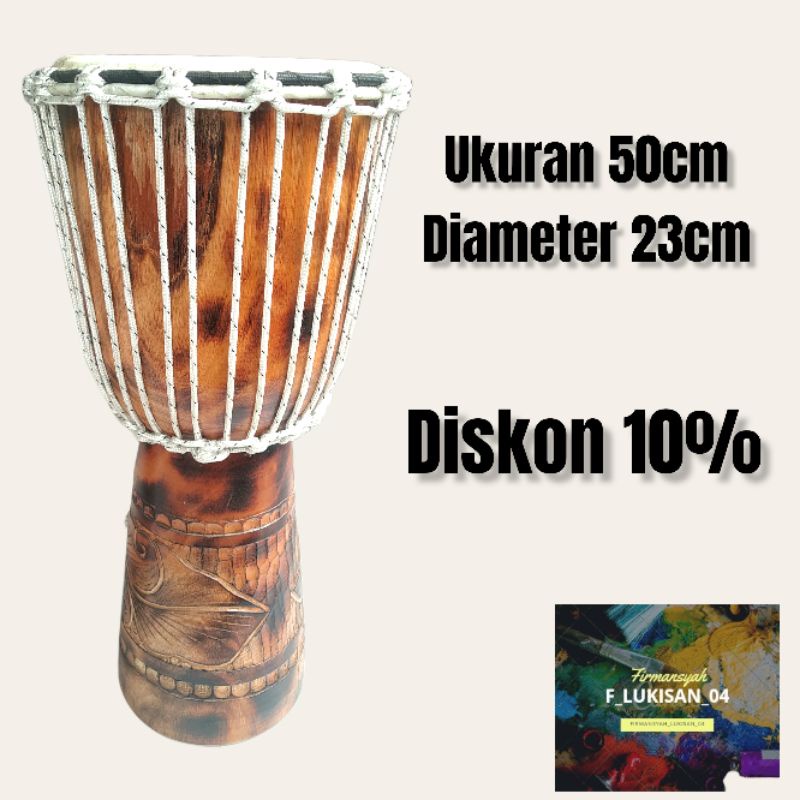 Gendang jimbe ukuran jumbo 50cm diameter 23cm ukir berkulitas