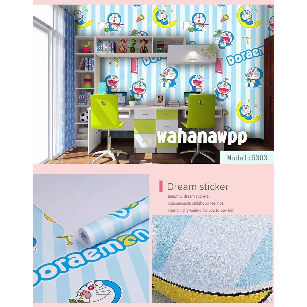 WALLPAPER STICKER | DORAEMON GARIS BIRU | Lebar 45cm x Panjang 9 meter