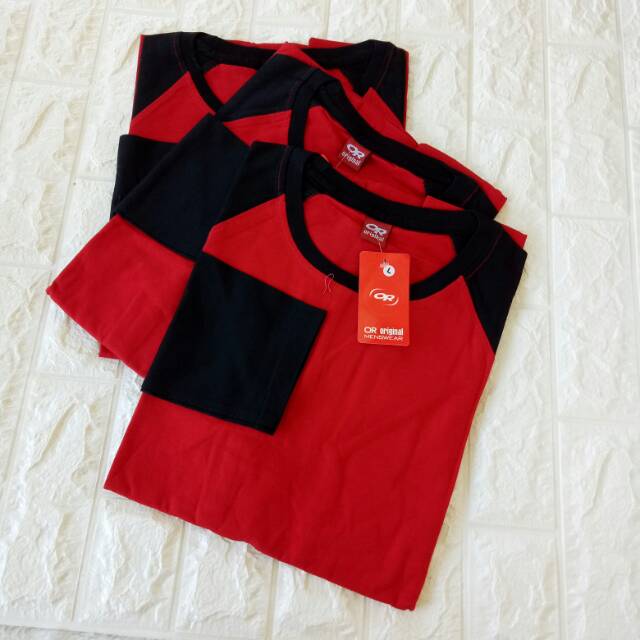 Kaos Polos Ragelan MERAH-HITAM lengan PANJANG Uk M L XL XXL