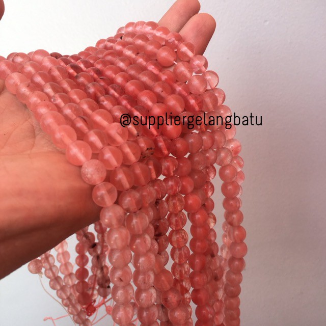 batu kristal 6mm cherry quartz pink natural crystal stone healing akik aksesoris kesehatan unisex