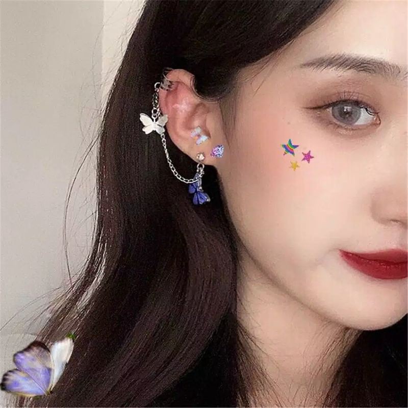 【1 pc 】Anting Pejantan Kupu-kupu Warna-warni / Fashion Wanita / Clip / Stud