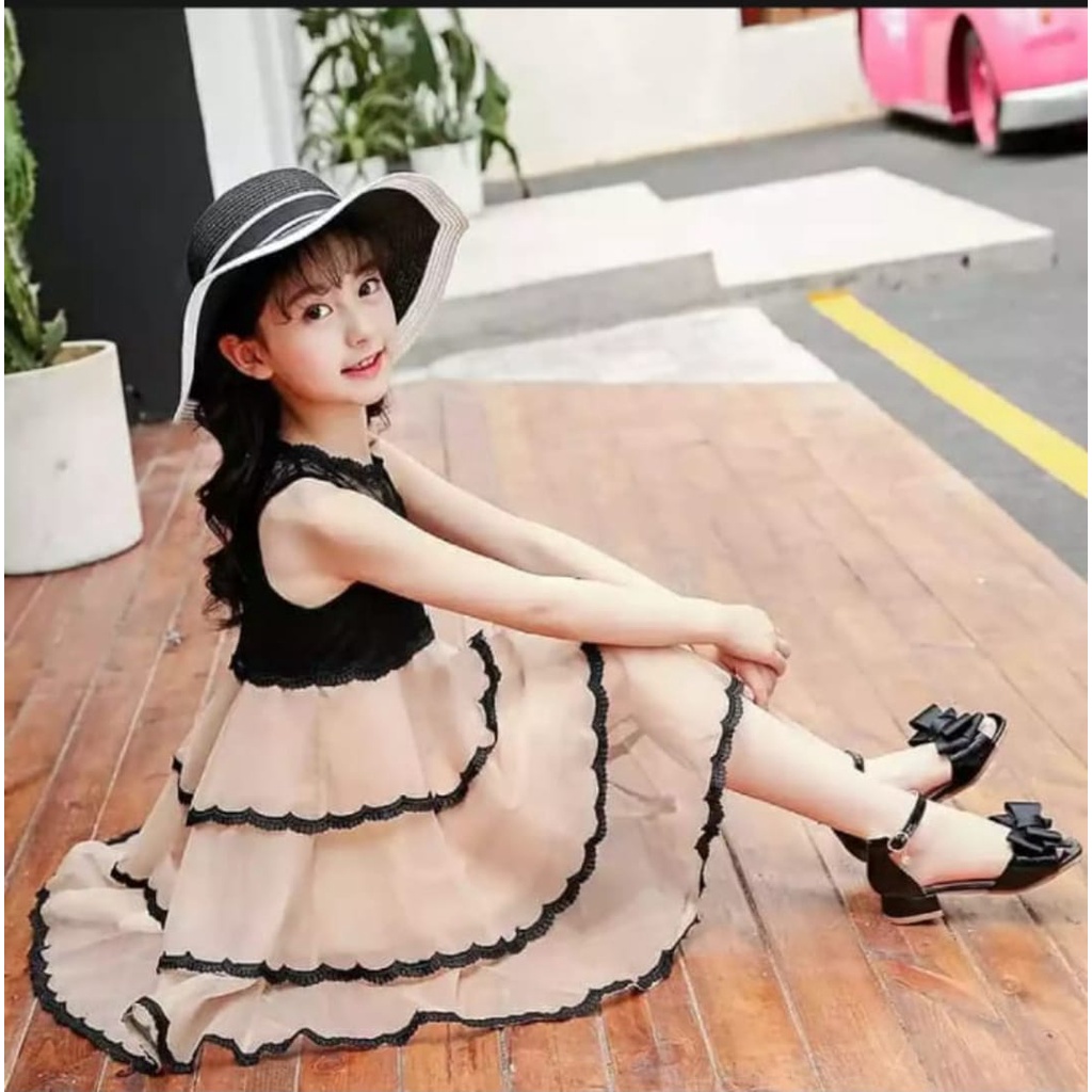 RECCA DRESS KIDS / CREAM / PUTIH / UMUR 7-10 TH/KOREA / DRESS PESTA / TERLARIS / TERBARU