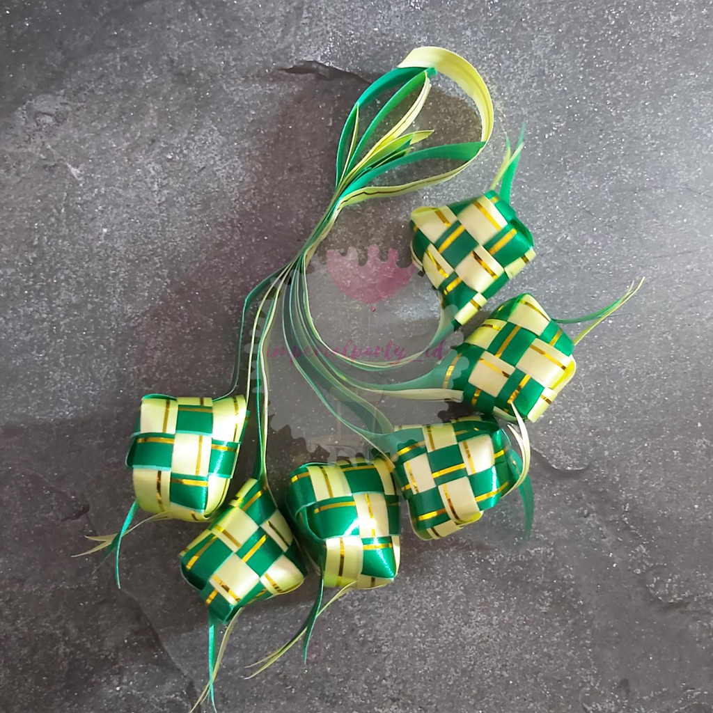 Ketupat Pita Hias Lebaran Hijau Kuning Kecil 6 Pcs Diamond