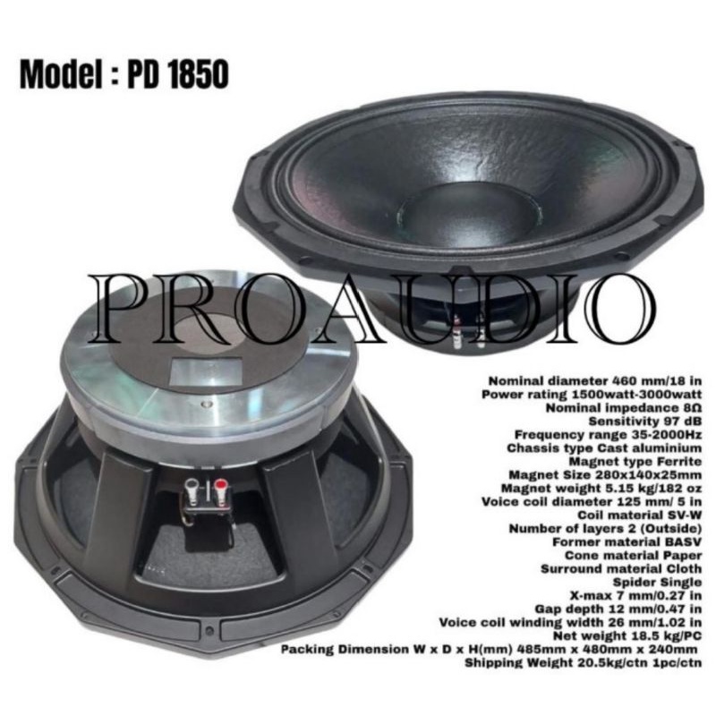 Speaker Precision Devices PD 1850 / PD1850 (18inch) speaker Komponen Low