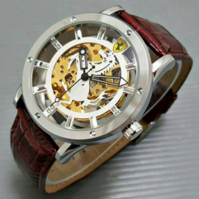 JAM TANGAN PRIA/COWOK FERRARI AUTOMATIC KULIT TAHAN AIR ELEGANT HARGA BERSAHABAT...