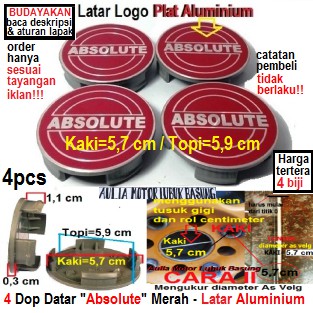 dop center velg mobil racing variasi absolute merah datar latar logo plat aluminium kaki 5.7 cm 4pcs