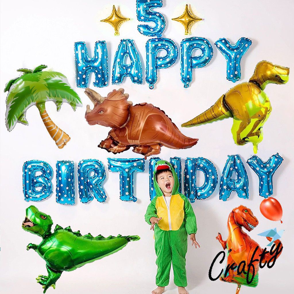 [PAKET] Kids BIRTHDAY Set DINO BLUE Dekorasi Backdrop Ulangtahun Anak