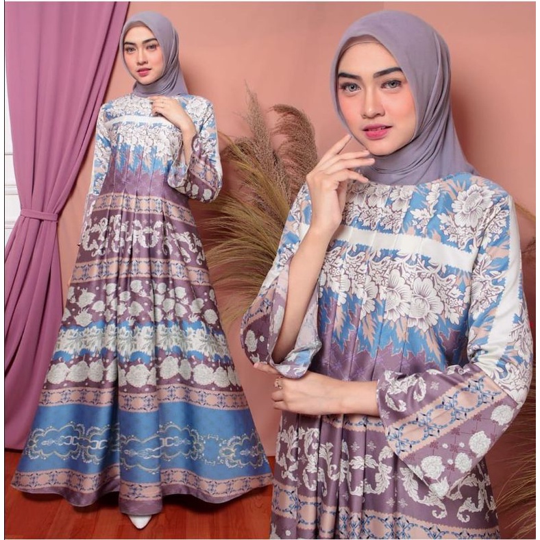 MALIKA Mode MAURA DRESS NEW GAMIS MUSLIM  GAMIS REMPEL MOTIF KEMBANG ORIGINAL