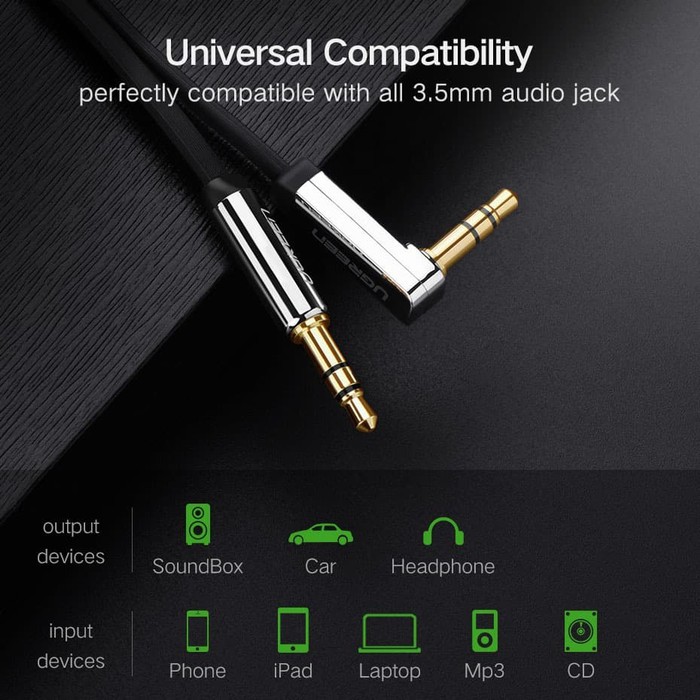 UGREEN Premium Kabel Flat Audio AUX L Jack 3.5mm 1 Meter AV119