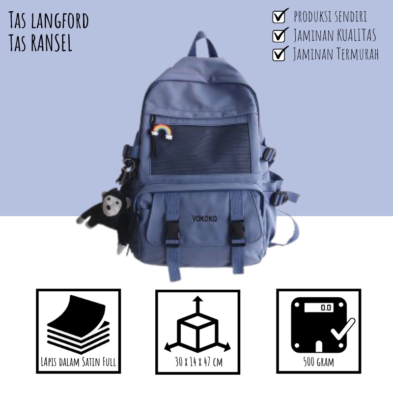 Tas Ransel Punggung Backpack Kanvas Bahu Simple Kekinian Model Kasual Termurah Gaya Terbaru Korea Remaja Travel Pria Wanita Cewek Cowok 003