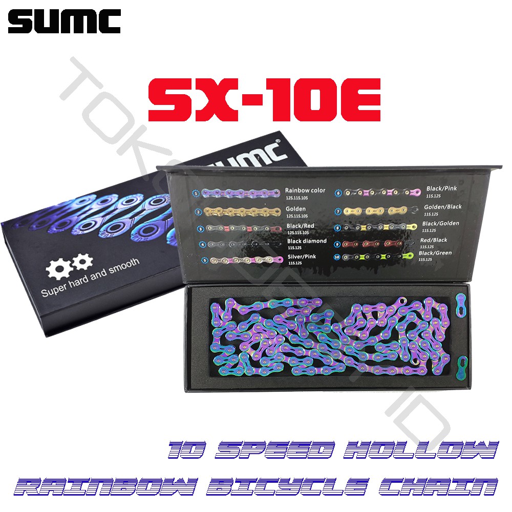 Rantai Sepeda 10 Speed Hollow SUMC SX10E Rainbow Pelangi Bunglon Shimano Deore Alivio Tiagra Sora