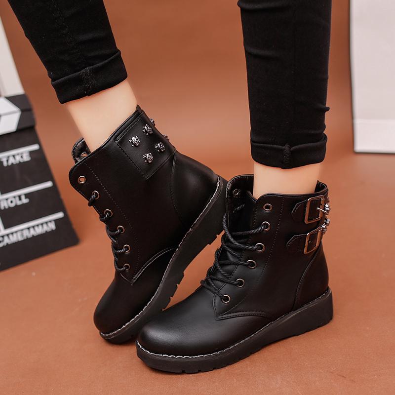  Sepatu  Boots  Martin Ankle Flat  Platform Round Toe Simpul 