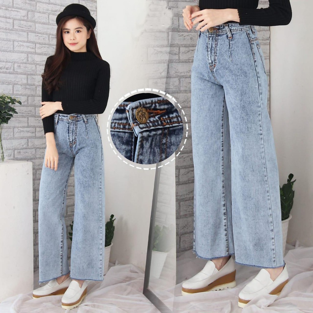 HOPYLOVY - Celana Boyfriend Jeans Wanita Model Kulot BF Acacia