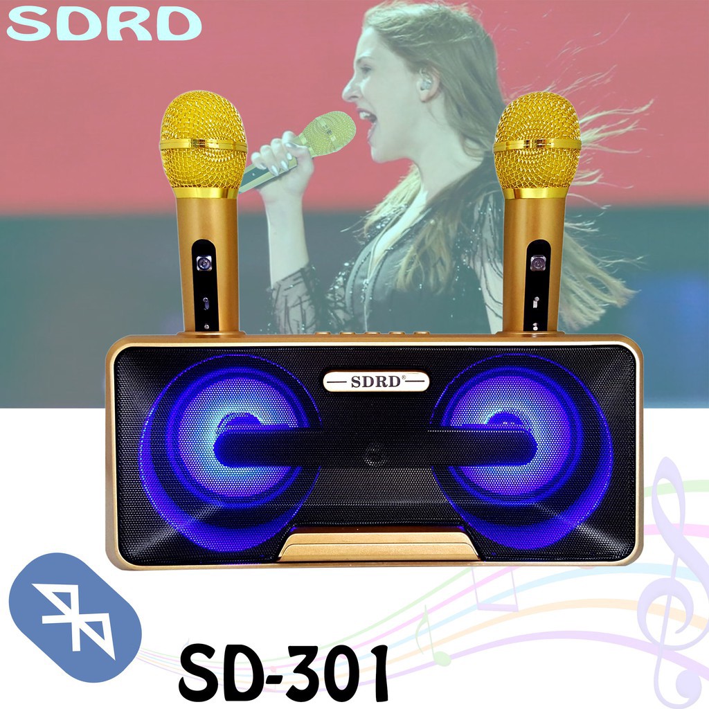 Speaker Bluetooth + 2 Mic wireless SDRD / Fleco SD 301 Speaker Karaoke