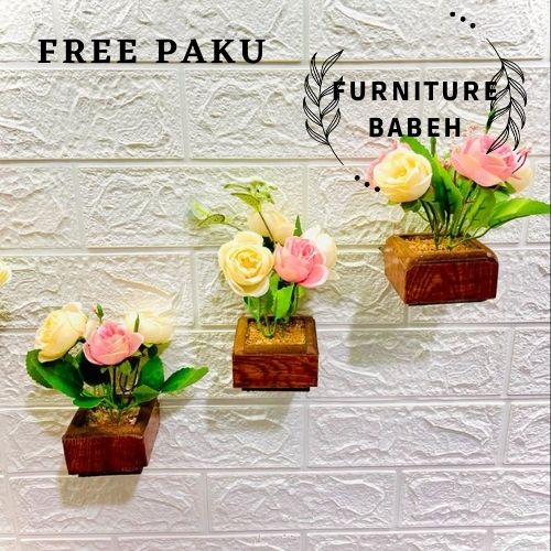 FURNITURE HIASAN RANGKAIAN BUNGA MAWAR PEACH SET POT GONI DAN POT TEMPEL DINDING BUNGA PLASTIK ARTIFICIAL HIASAN SERBAGUNA