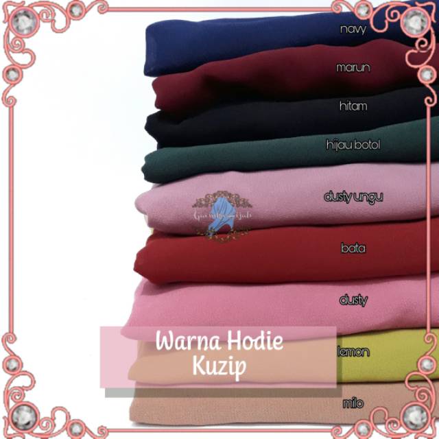 Jilbab hodie ziper bandul bahan ceruty 2 layer tidak nerawang