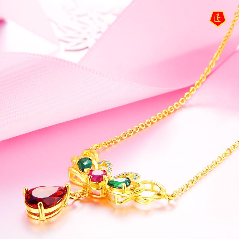 [Ready Stock]Golden Butterfly Necklace Women's Luxury Fashion Inlaid with Colored Jewels