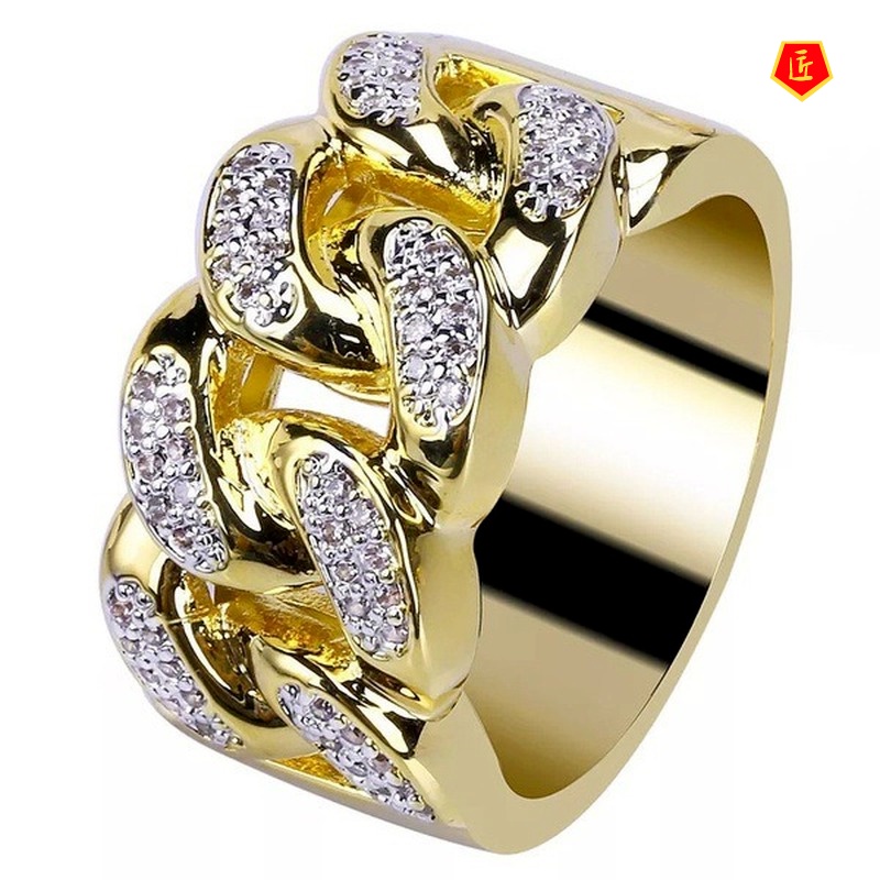 [Ready Stock]18K Gold Diamond-Studded Ring European and American Creative