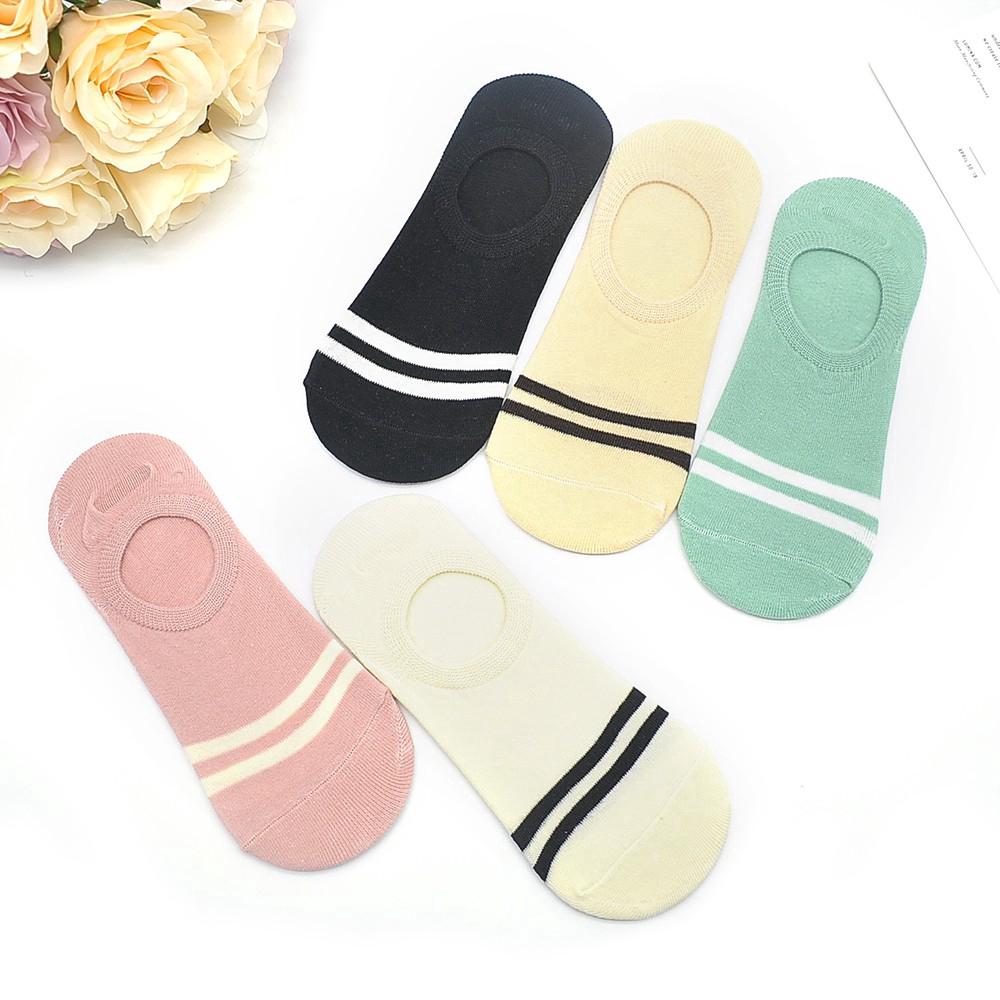 5 Pasang Kaos  Kaki  Ankle Invisible Elastis Anti Slip Motif  