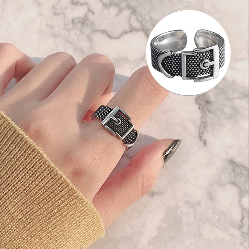 [Vintage Simple Metal Punk Belt Buckle Open Rings For Women And Men] [Ladies Gothic Party Finger Ring] [Popular Unisex Jewelry Gift]