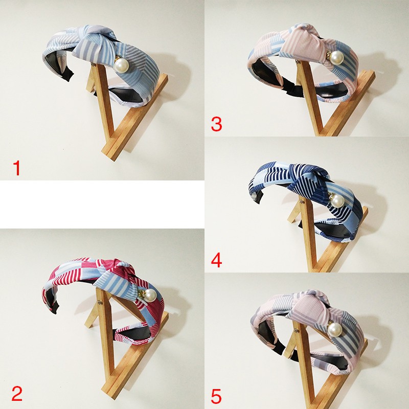 Bando wanita motif kotak mutiara korea 02