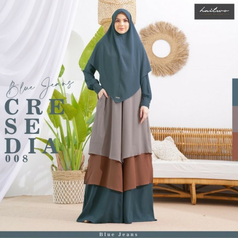 Haitwo Cresedia 08 Gamis Set Dress Wanita Muslim ready warna blue jeans