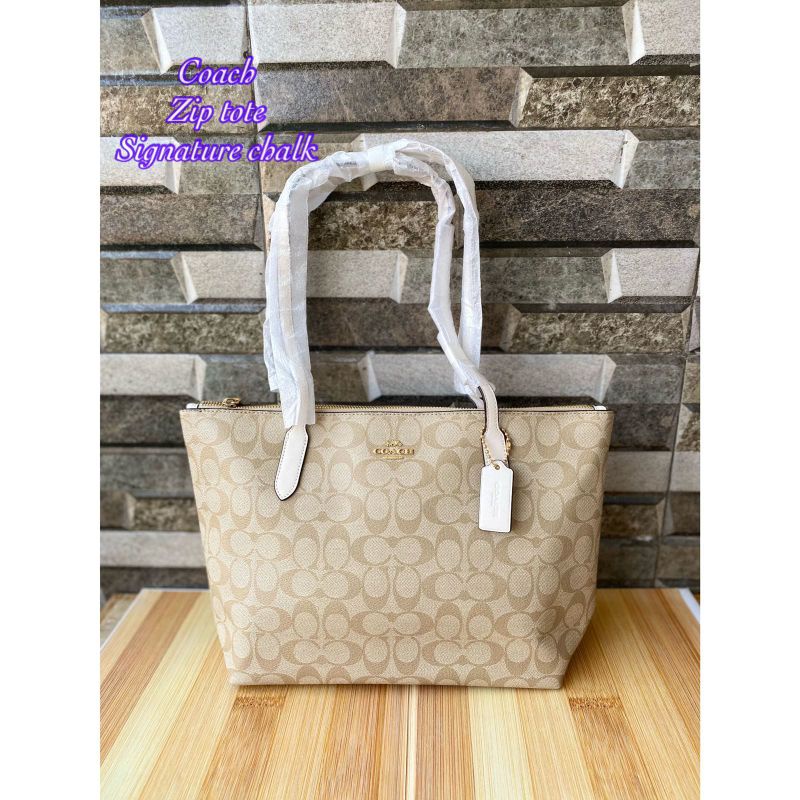 Coach Zip Tote Signature Chalk