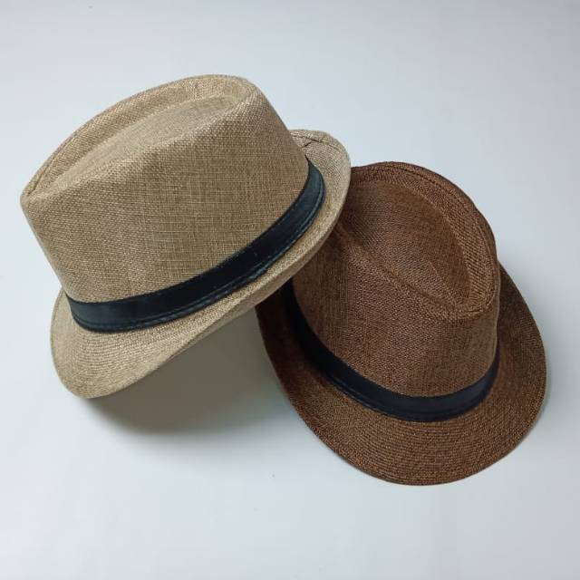 IMPORT Topi fedora pria wanita bahan anyam knitted straw