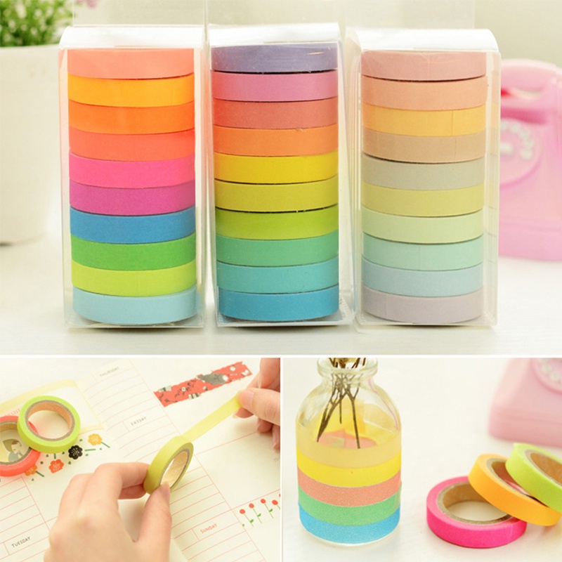 10 Rol Tape / Selotip Washi Warna Pelangi