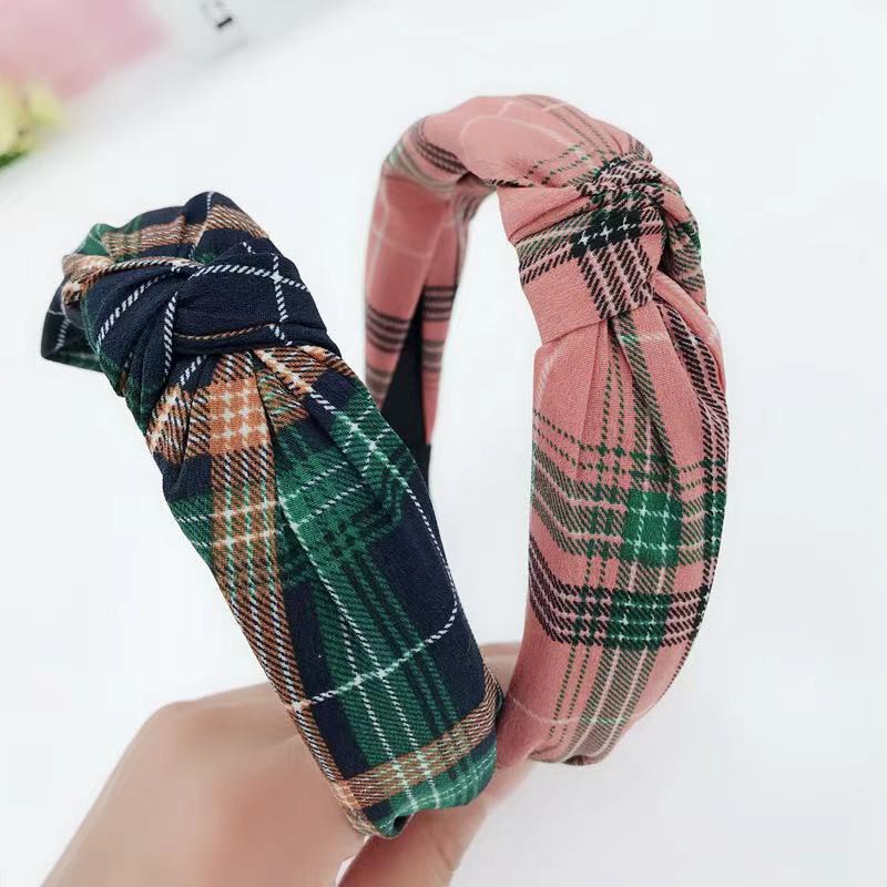 Bando Wanita Ala Korea Style Aksesoris Rambut Fashion Wanita Bandana Motif Kotak-Kotak Simpul Korean