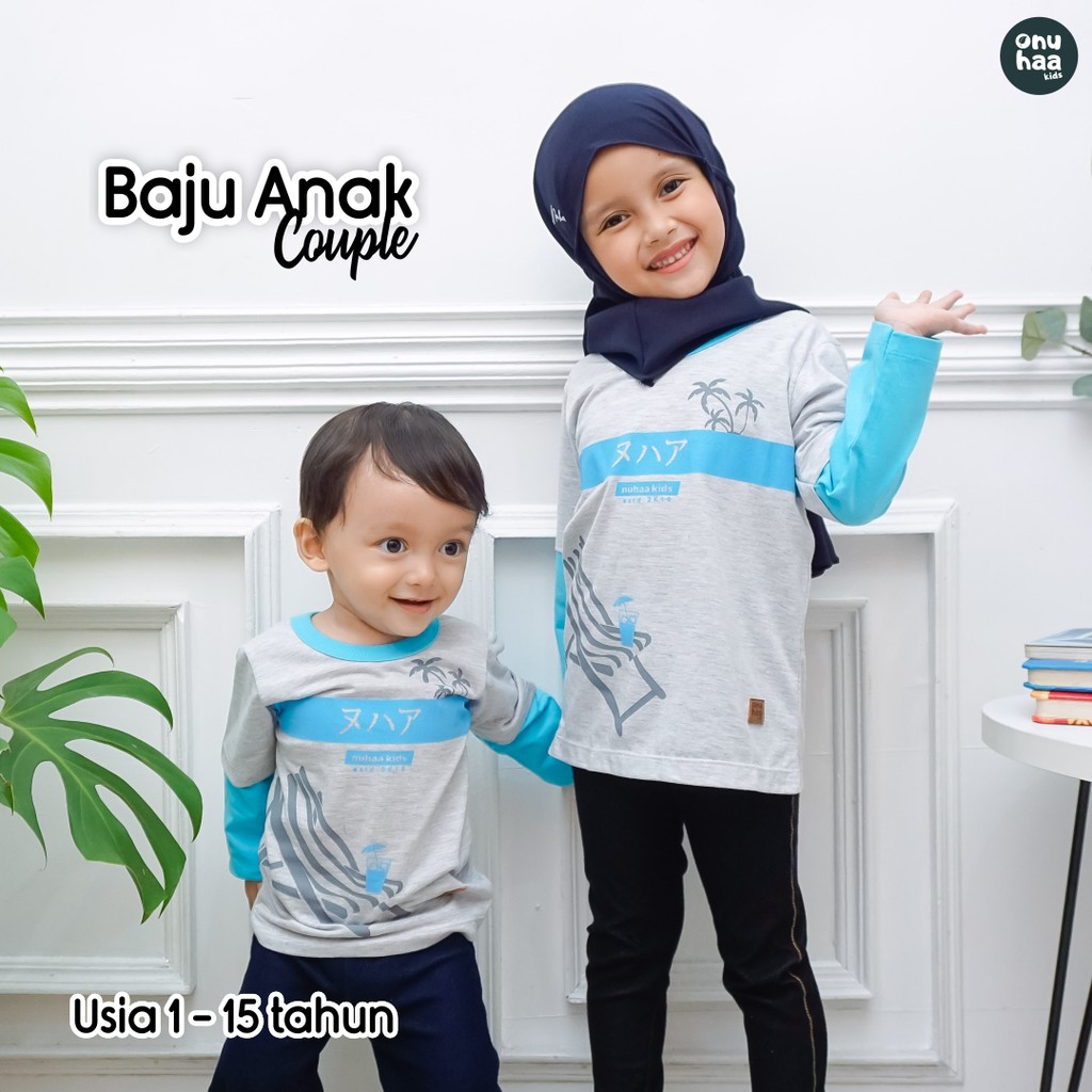 Baju Kaos Anak Lengan Panjang Kembar Laki Laki dan Perempuan Couple Nuhaa Kids