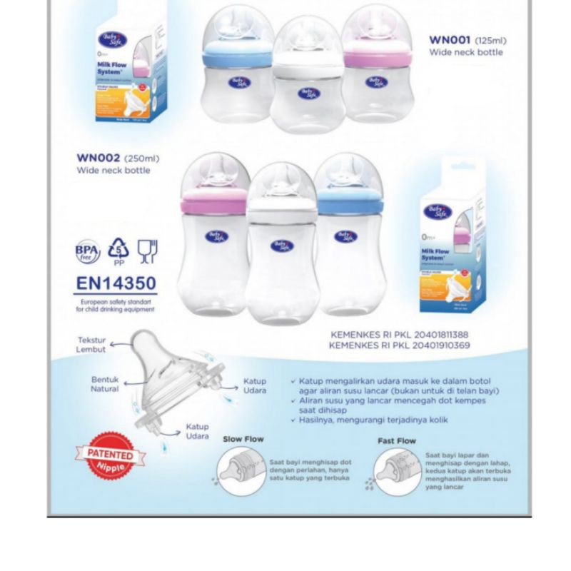 WN001 WN002 WN04 WN05 WN06 WN30 Baby Safe Wide Neck Milk Bottle (Babysafe botol susu) 125ml / 250ml