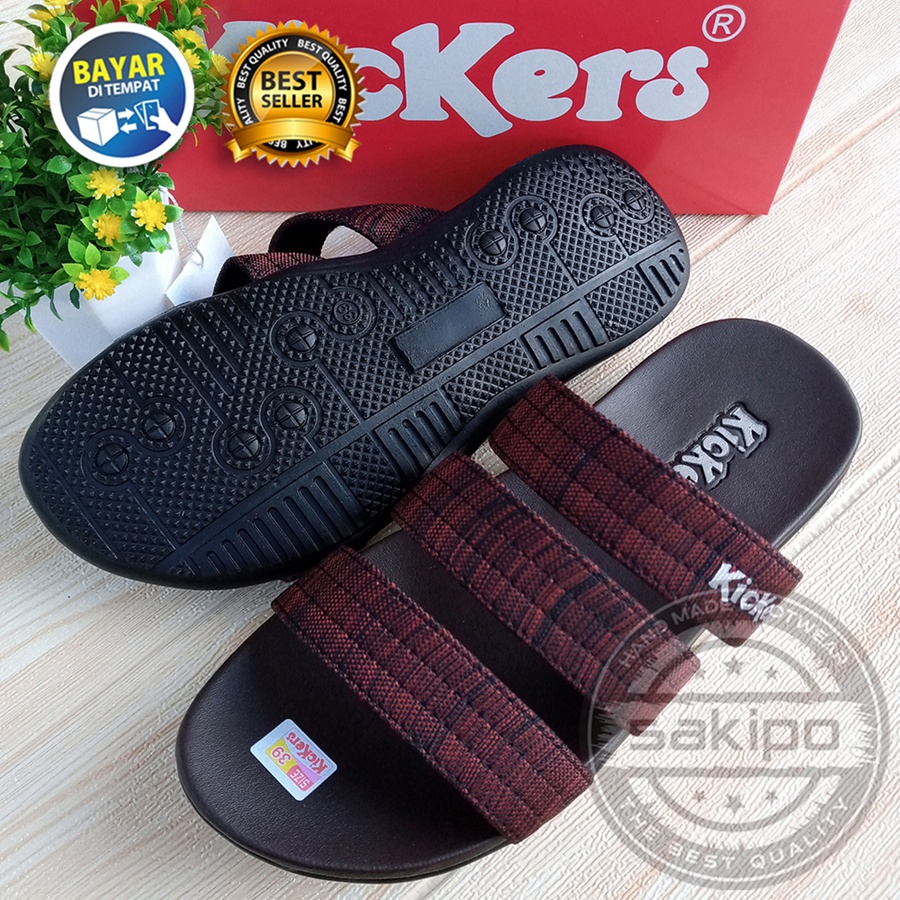 PROMO 6.6 SHOPEE MALL GREAT SALE MURAH LEBAY !! SANDAL PRIA DEWASA KICKERS SLOP BISBAN LURUS MARUN / SAKIPO